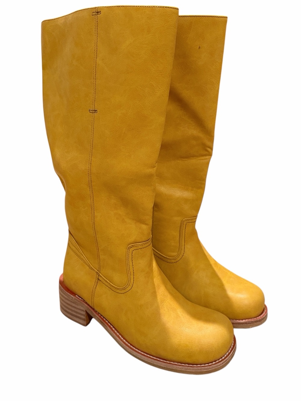 Mustard Yellow Leather Mid-Calf Women's Boots